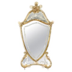 Used Shield Shaped Venetian Mirror 19th Century 69x37cm
