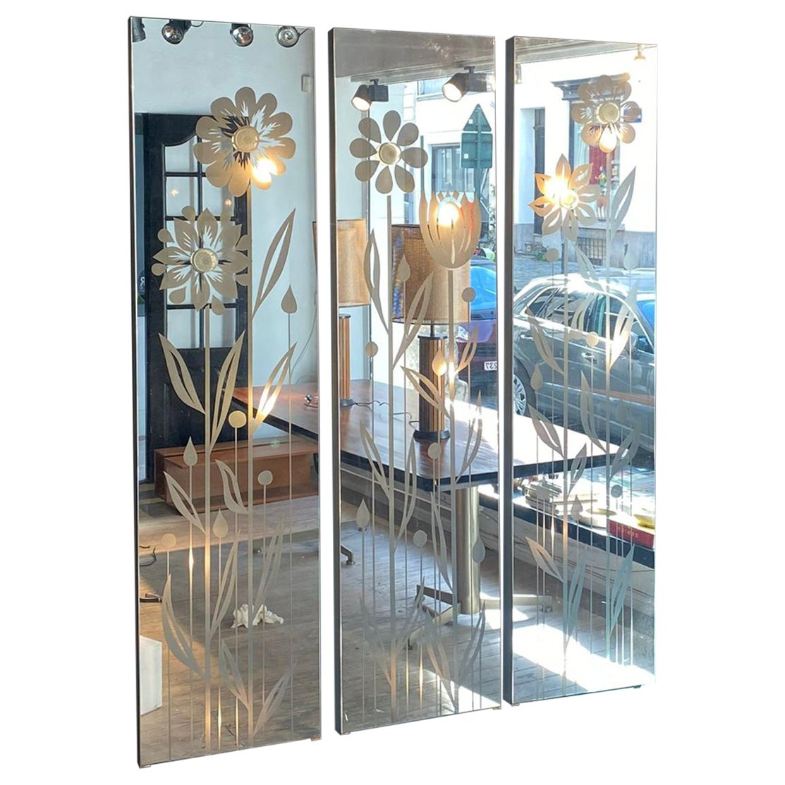 Panneaux miroirs rétroéclairés avec cintres pour manteaux en vente