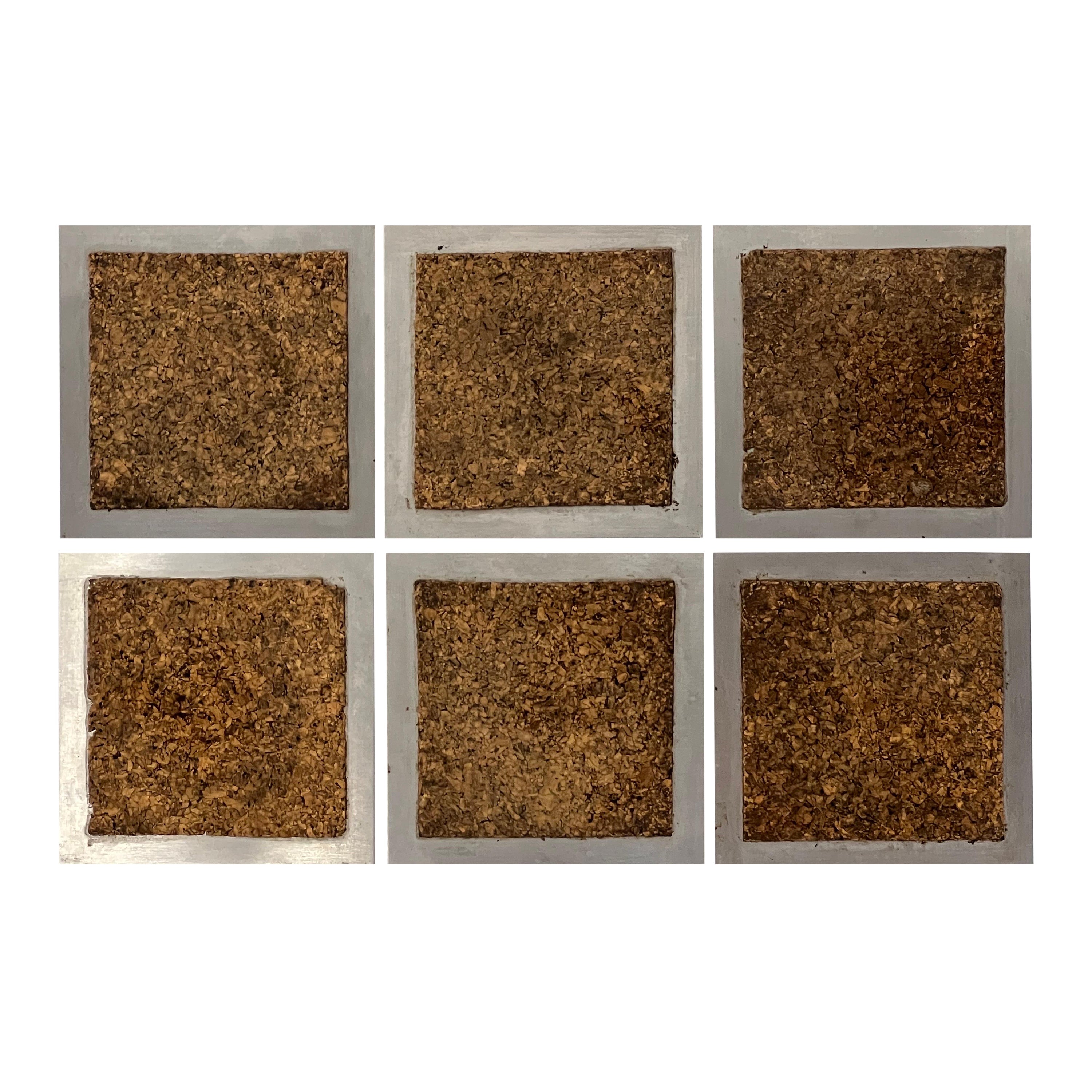 Mid-Century Cork and Steel Coasters, Set of Six