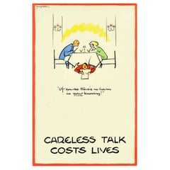 Original Vintage WWII Poster Careless Talk Costs Lives No Harm Hitler Fougasse