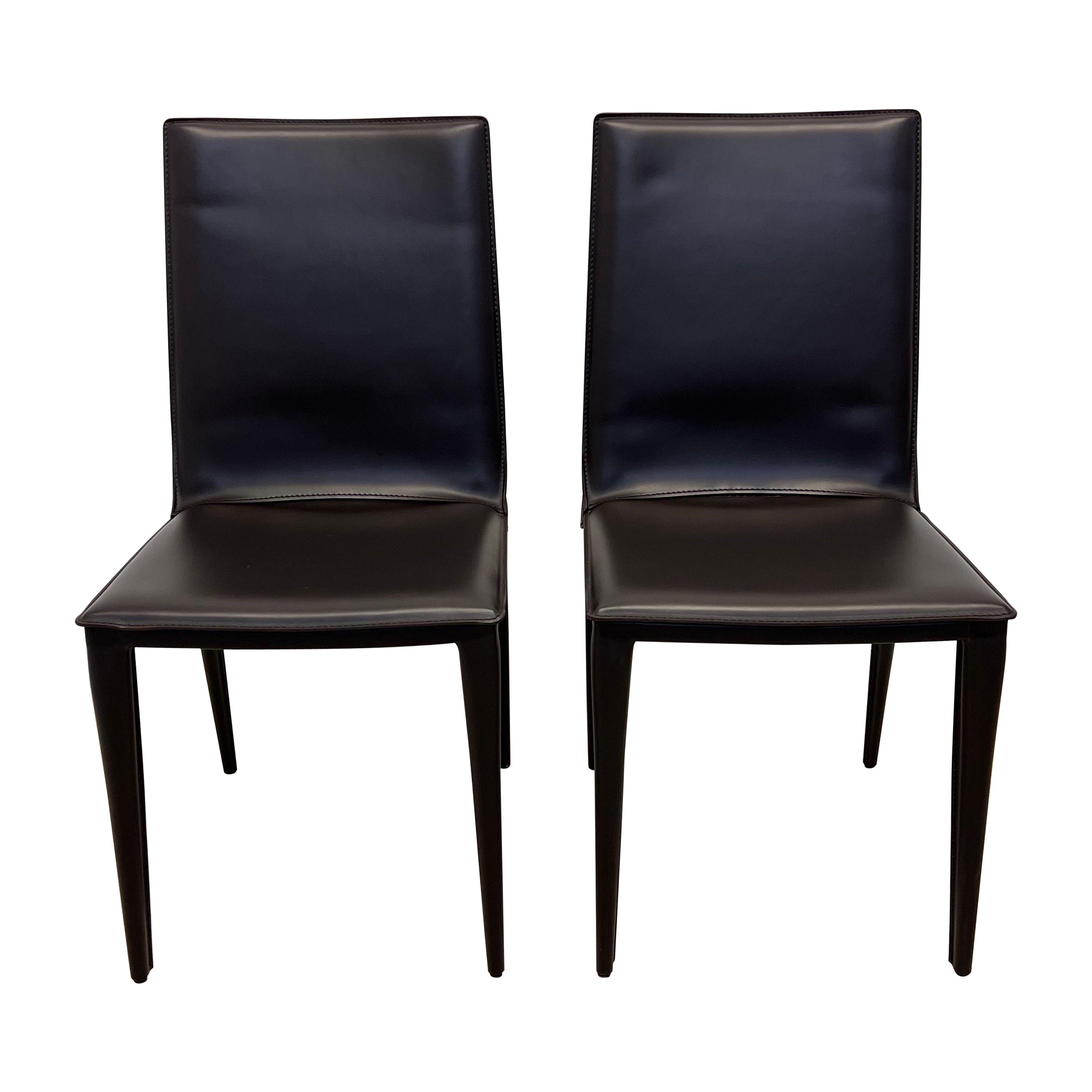Paire de chaises de salle à manger Bottega en cuir par Fauciglietti et Bianchi pour DWR en vente