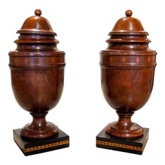 1970s French Pair of  Wooden Finials with Inlay