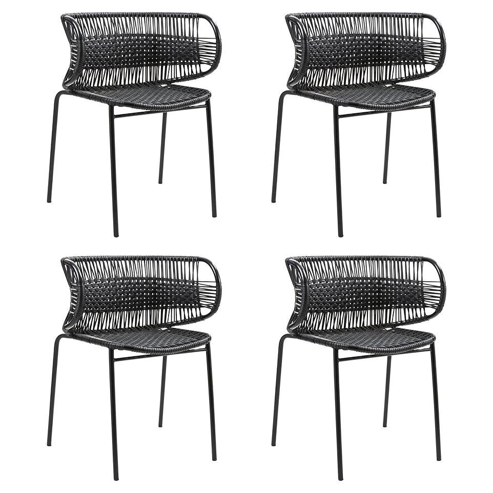Set of 4 Black Cielo Stacking Chair with Armrest by Sebastian Herkner For Sale