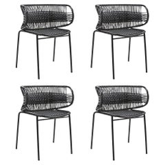 Set of 4 Black Cielo Stacking Chair with Armrest by Sebastian Herkner