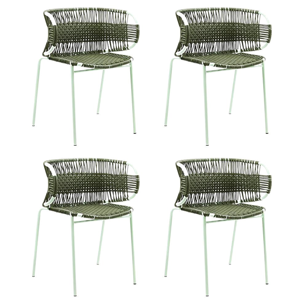 Set of 4 Olive Cielo Stacking Chair with Armrest by Sebastian Herkner