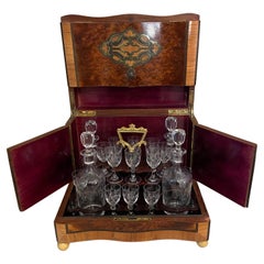 Vintage 19th Century Napoleon III Walnut Veneer and Brass Marquetry Liquor Cellar