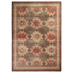 Rug & Kilim’s Distressed Kuba Style Rug in Beige-Brown and Red Geometric Pattern