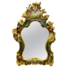 Miroir mural, console ou au-dessus de manteau de style chinoiseries, italien, peint à la main