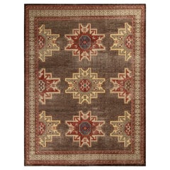Rug & Kilim's Distressed Kuba Style Teppich in Beige-Braun und Rot Geometrisches Muster