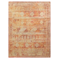 Rug & Kilim's Distressed Style Tribal Rug in Red Orange Geometric Pattern (tapis tribal de style vieilli à motifs géométriques rouges et orange)