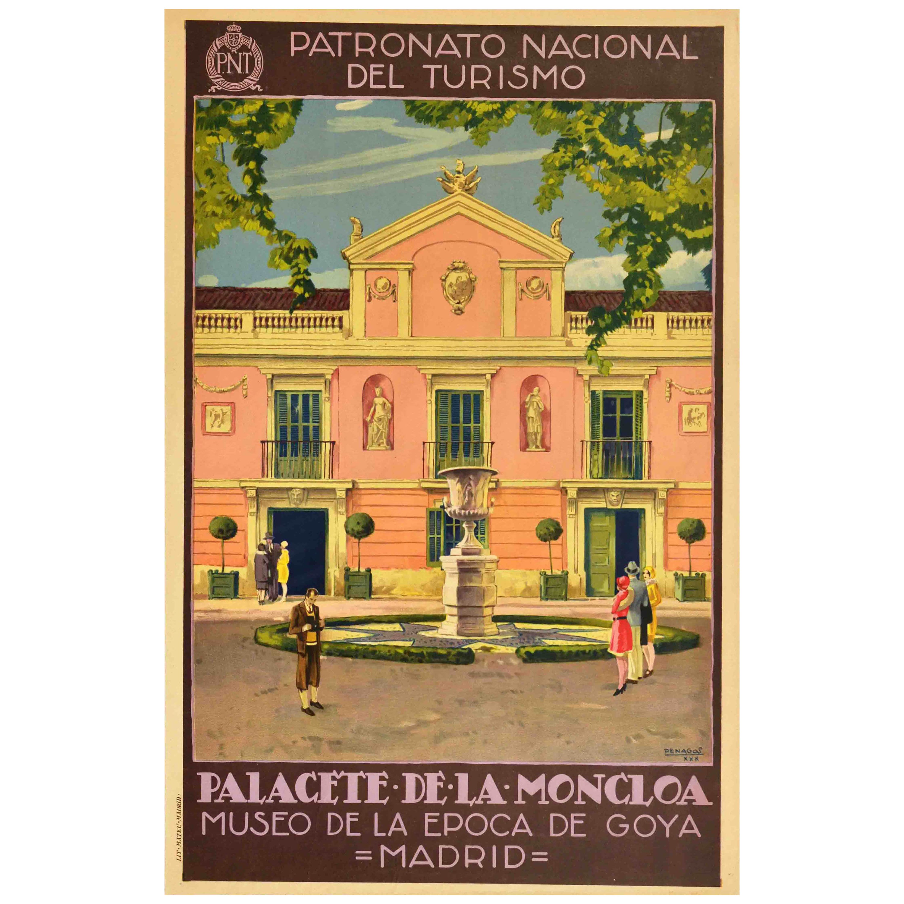 Affiche de voyage d'origine Palacete De La Moncloa Palace PNT Madrid, Espagne
