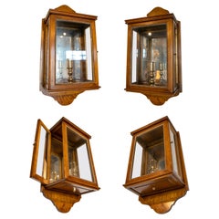 Vintage 1980s Set of Four Wooden Wall Lanterns with Bronze Decoration