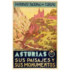 Original Vintage Travel Poster Asturias Covadonga PNT Basilica Santa Maria Spain