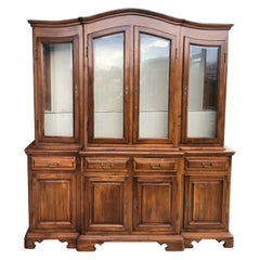Vintage Italian Bookcase Showcase in Solid Walnut, Bevelled Glass and Drawers