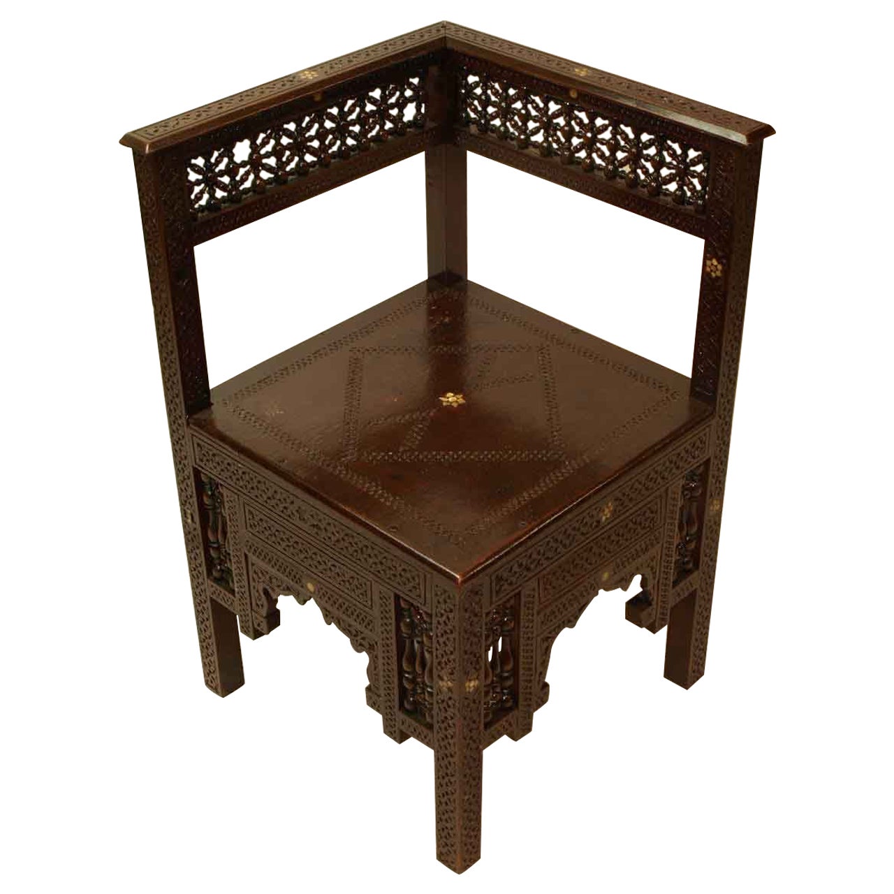 Carved Moroccan Corner Chair For Sale