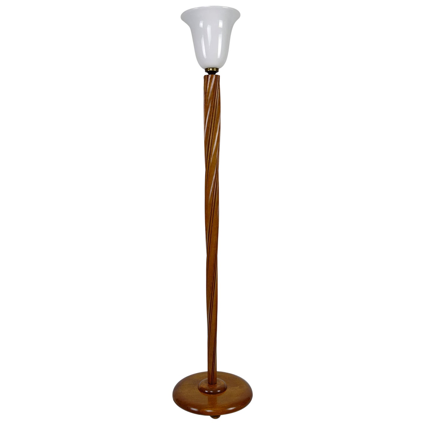 Art Deco Helical Floor Lamp with Opaline, France, circa 1930 For Sale