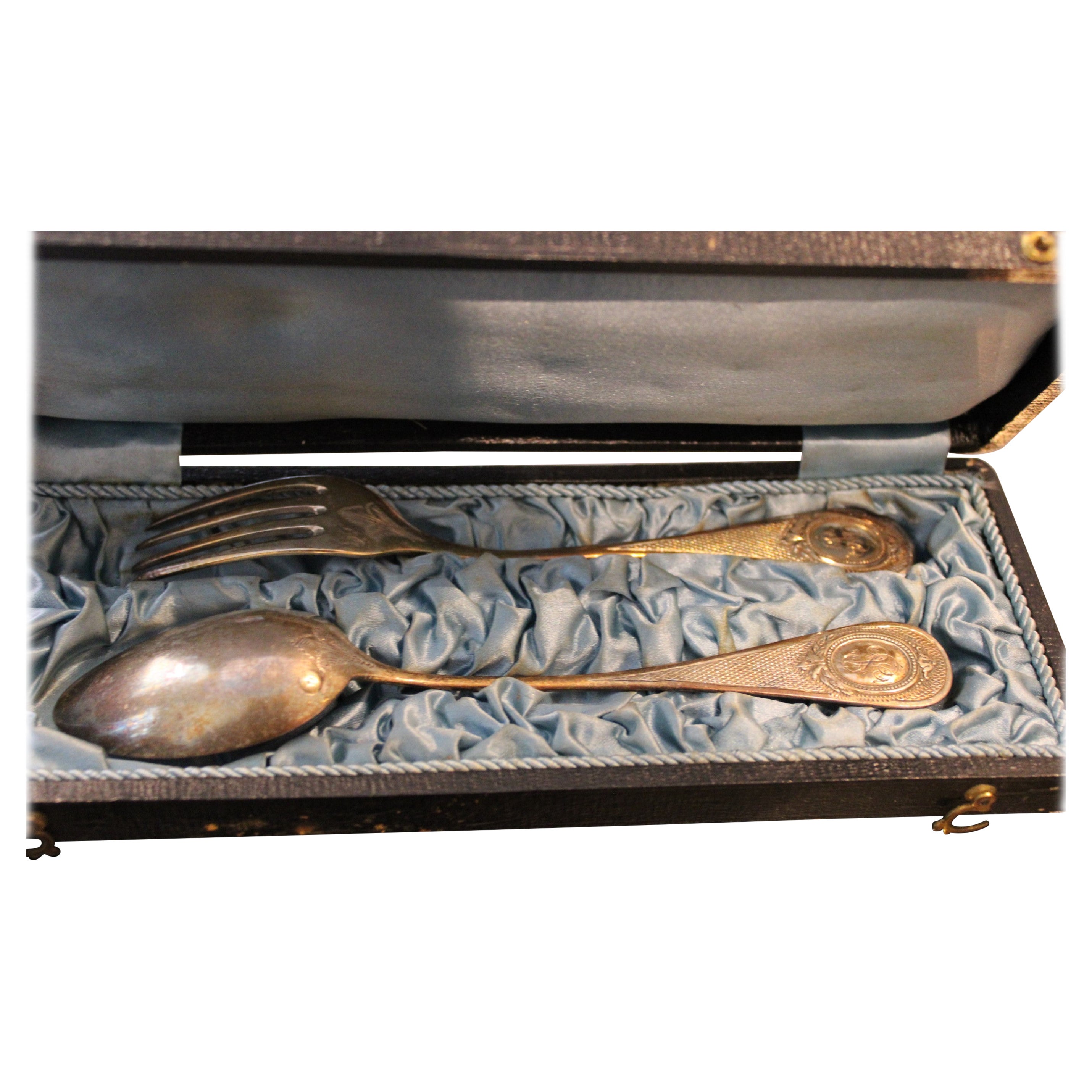 Solid Silver Dessert Cutlery in Their Box, 19th Century