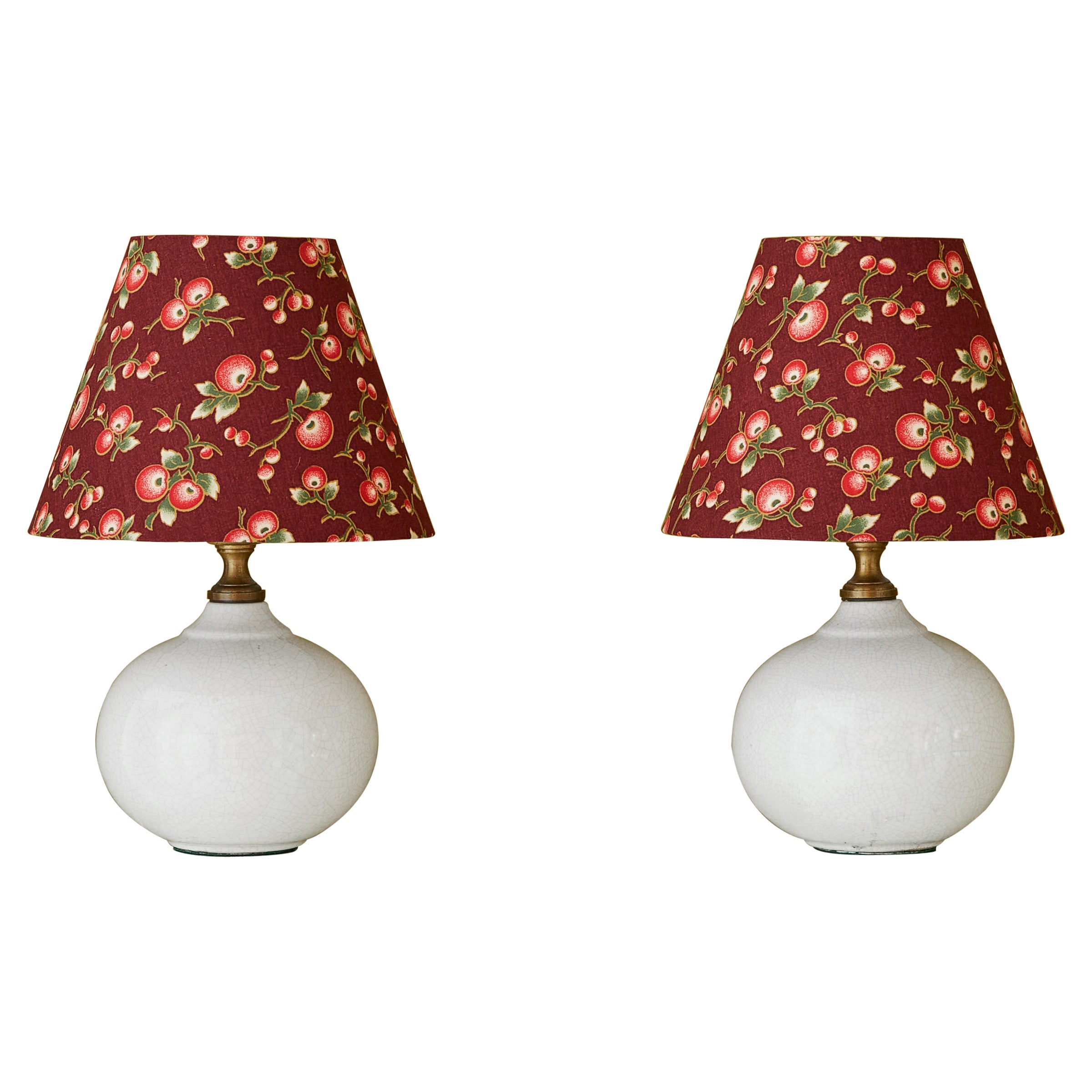 Vintage Pair of Ceramic Table Lamps with Customized Shades, France 20th Century For Sale