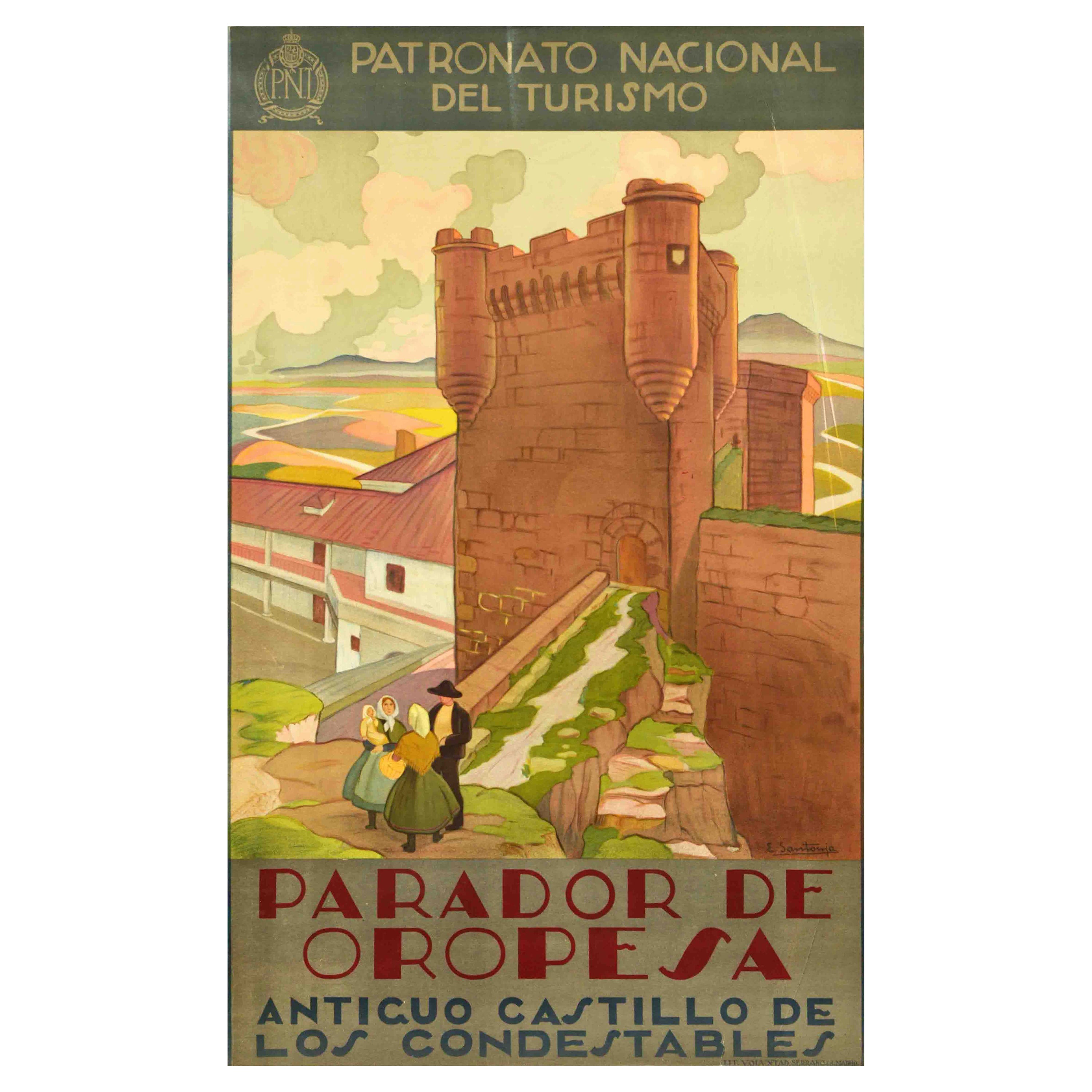 Original Vintage Travel Poster Parador De Oropesa Toledo Spain Castle Design Art For Sale
