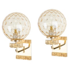 Retro Wonderful Set of Glass and Brass Sconces Palwa Style, Germany, 1970s