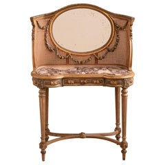 French Antique Louis XVI Style Dressing table /Vanity Unit With Cane/Rattan