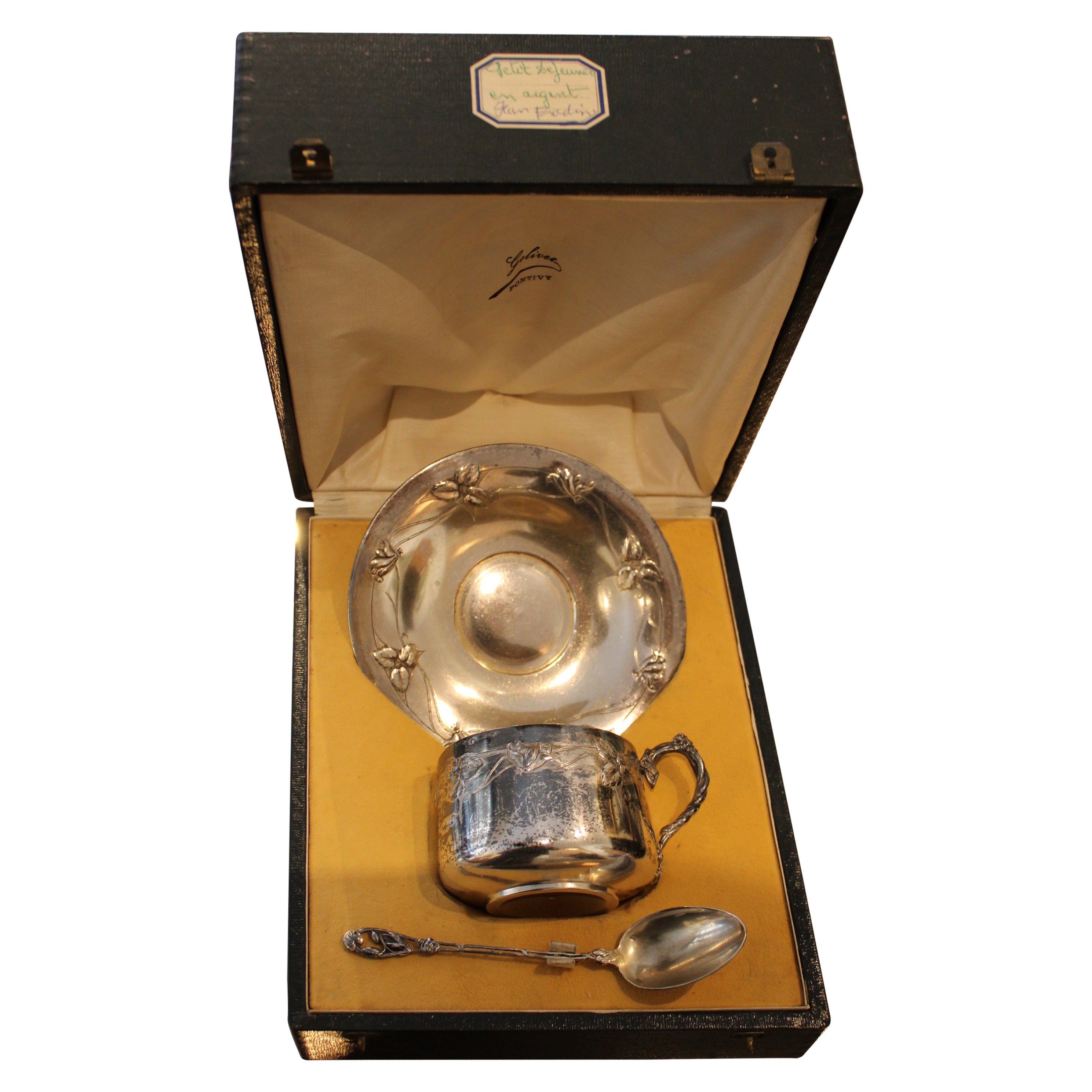 Solid Silver Breakfast in Its Box, 19th Century