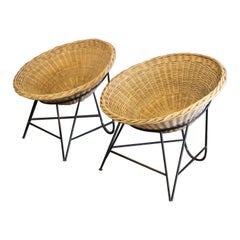 Pair of 1950s French Iron Basket Chairs