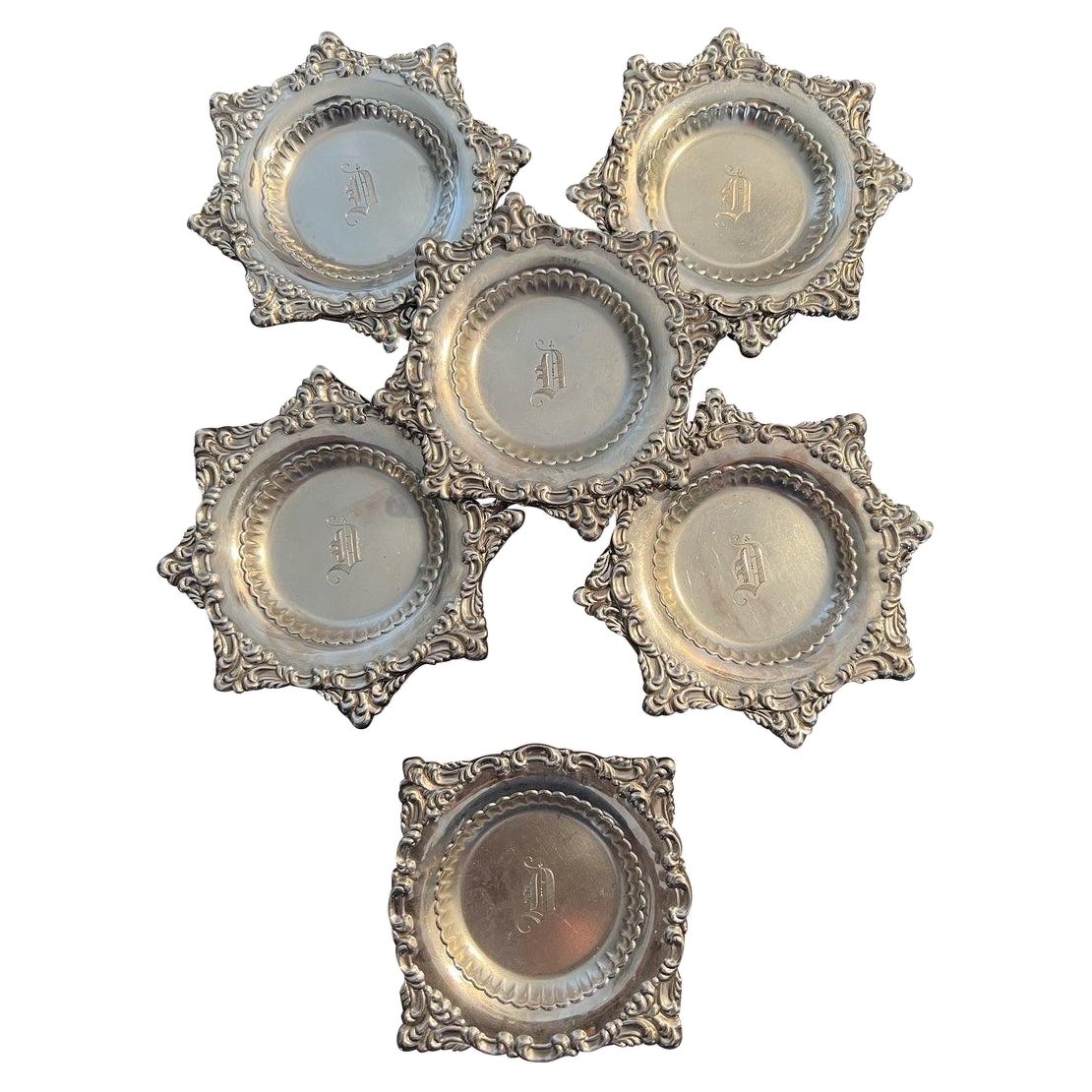Antique Dominick & Haff “d” Monogram Sterling Silver Butter Pat Dishes, 11 Pc For Sale