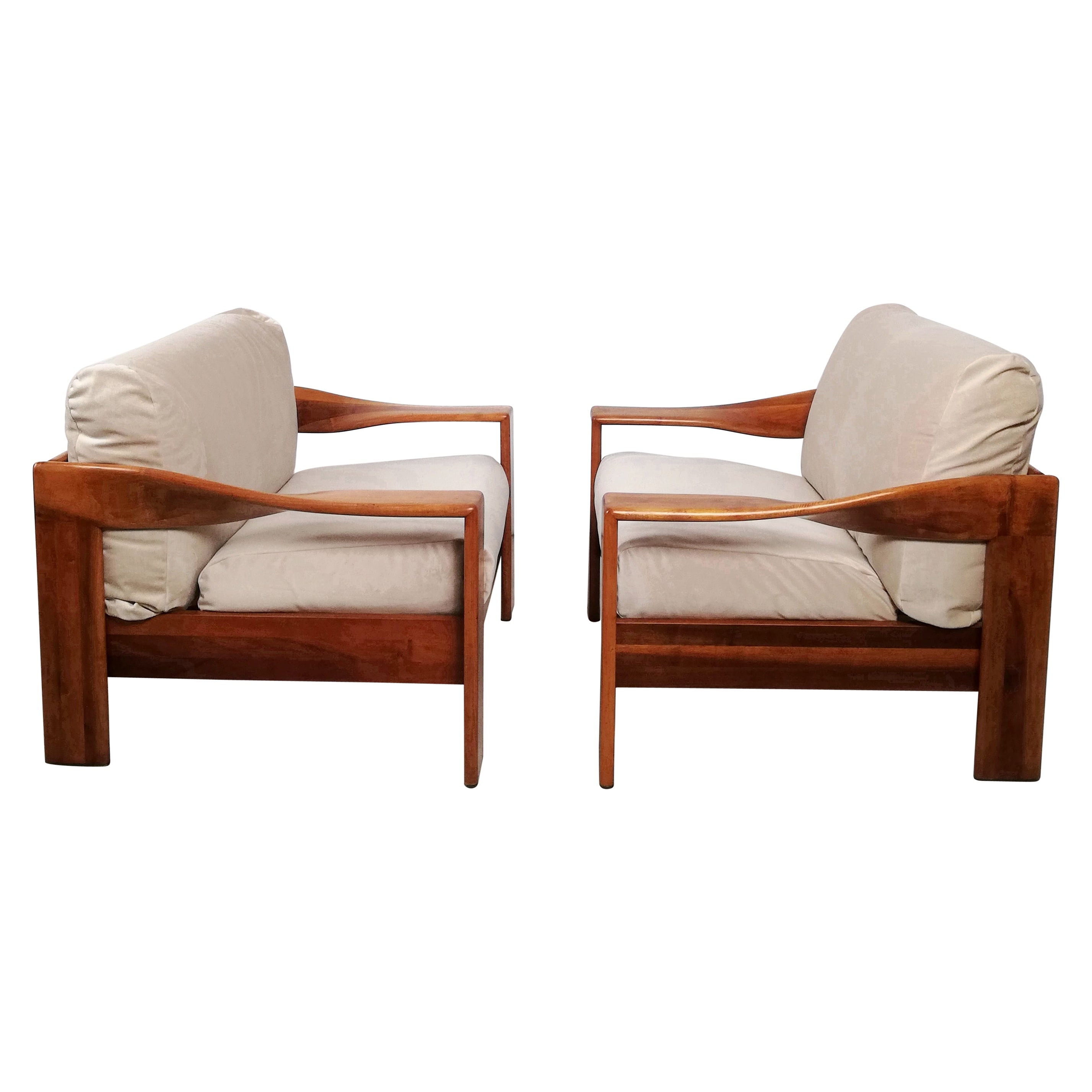 Italian Wood Lounge Chairs in the style of Tobia Scarpa, 1970s, Set of 2