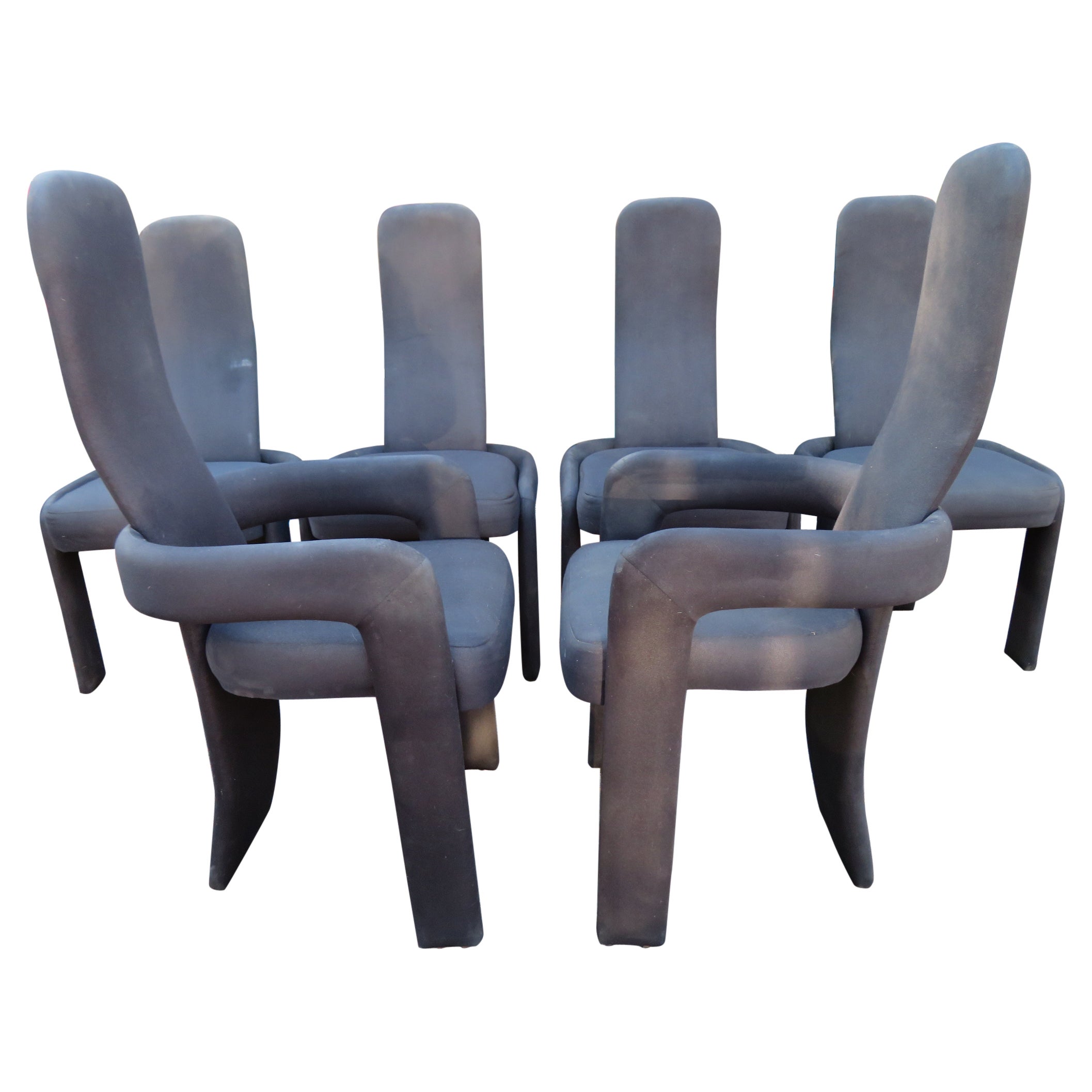 Fabulous Statuesque Set of 6 Sculptural Postmodern Dining Chairs  For Sale
