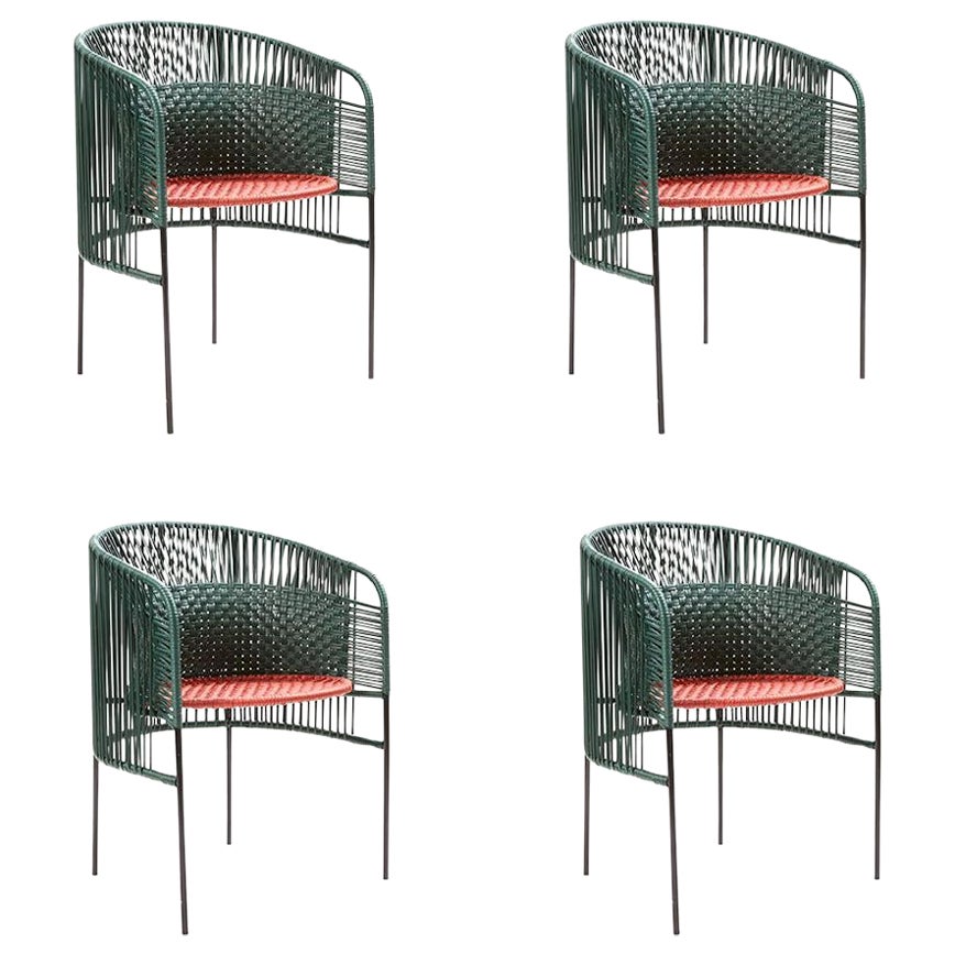 Set of 4 Green Caribe Chic Dining Chair by Sebastian Herkner For Sale