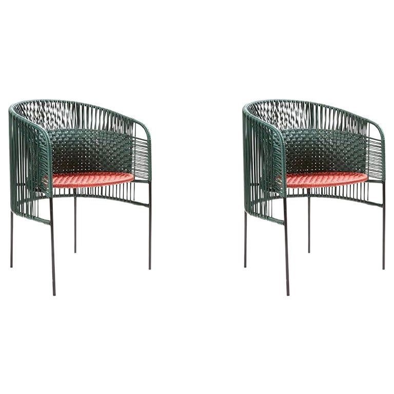 Set of 2 Green Caribe Chic Dining Chair by Sebastian Herkner For Sale