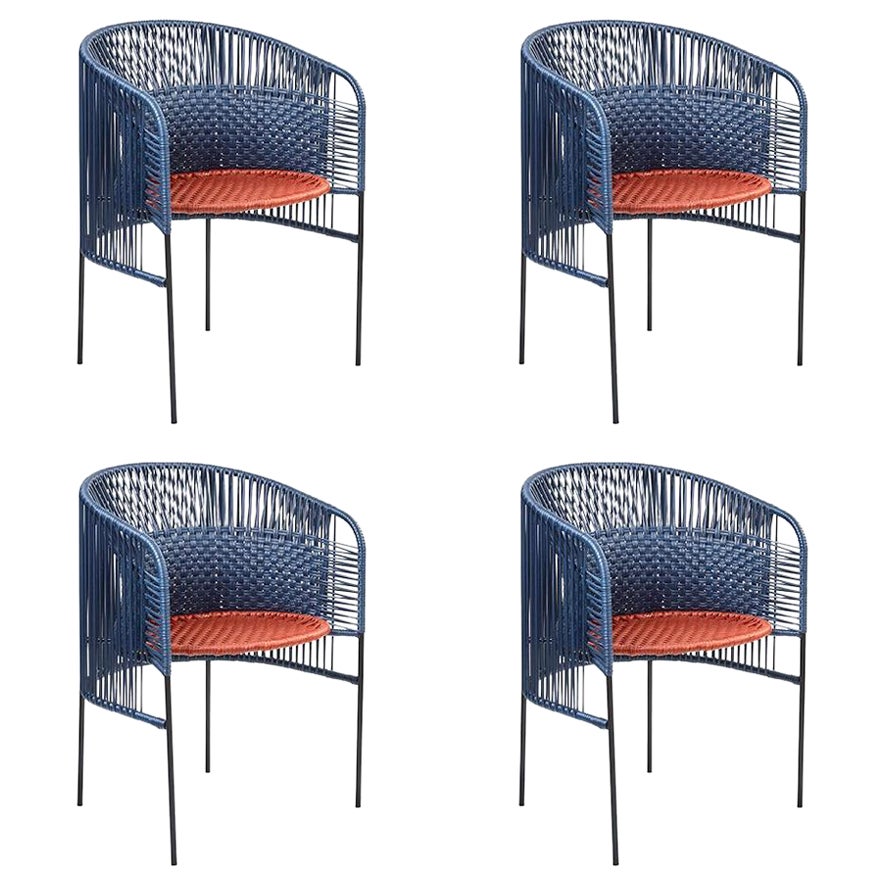 Set of 4 Blue Caribe Chic Dining Chair by Sebastian Herkner For Sale