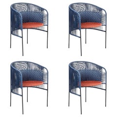 Set of 4 Blue Caribe Chic Dining Chair by Sebastian Herkner