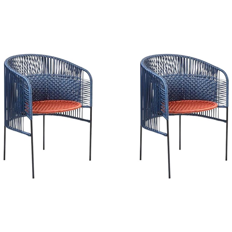 Set of 2 Blue Caribe Chic Dining Chair by Sebastian Herkner For Sale