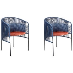 Set of 2 Blue Caribe Chic Dining Chair by Sebastian Herkner