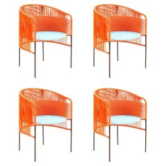 Set of 4 Orange Mint Caribe Dining Chair by Sebastian Herkner