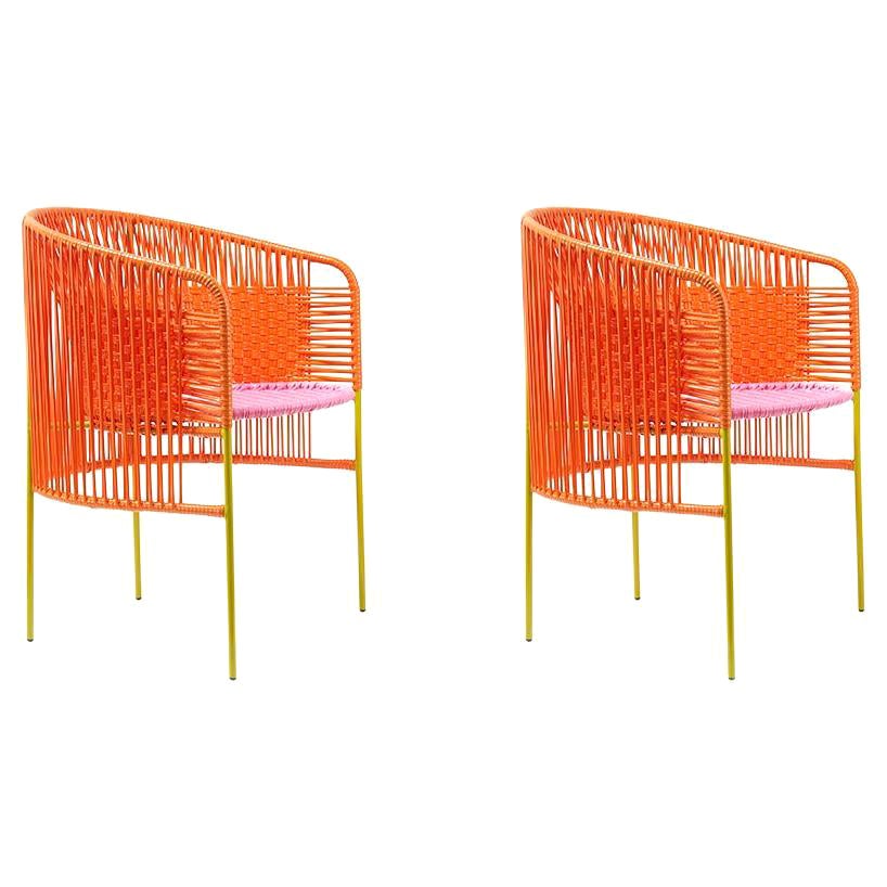 Set of 2 Orange Rose Caribe Dining Chair by Sebastian Herkner For Sale