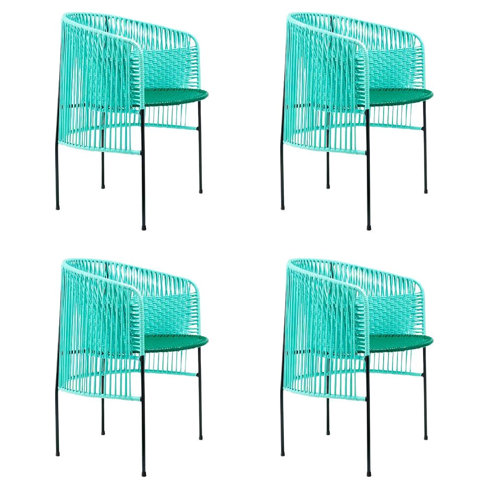 Set of 4 Mint Caribe Dining Chair by Sebastian Herkner For Sale