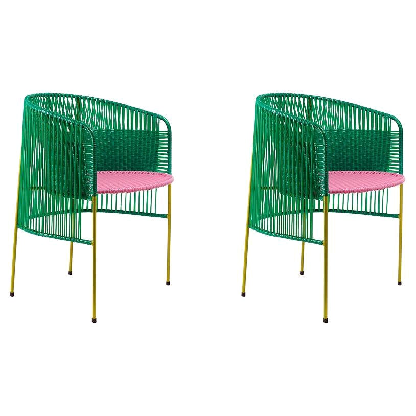Set of 2 Green Caribe Dining Chair by Sebastian Herkner For Sale