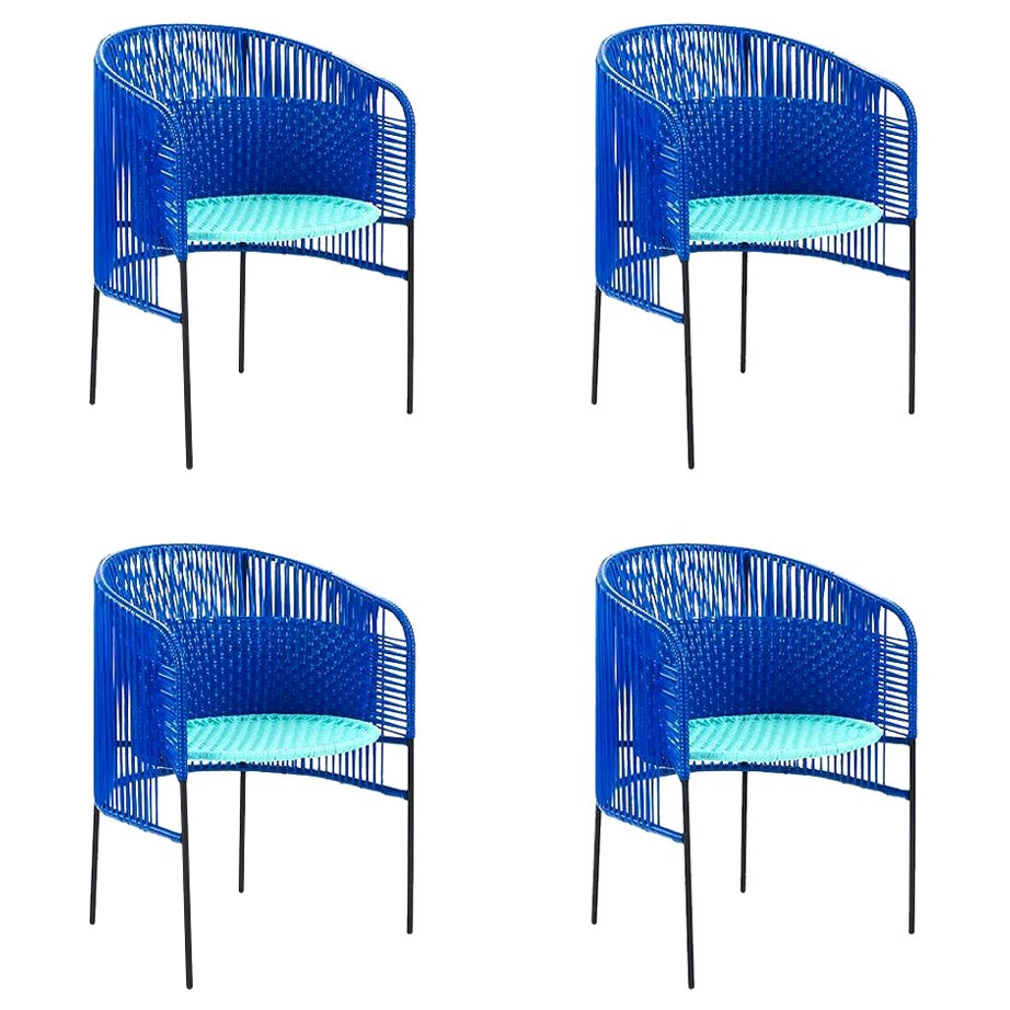 Set of 4 Blue Caribe Dining Chair by Sebastian Herkner For Sale