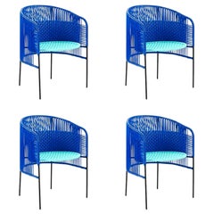 Set of 4 Blue Caribe Dining Chair by Sebastian Herkner