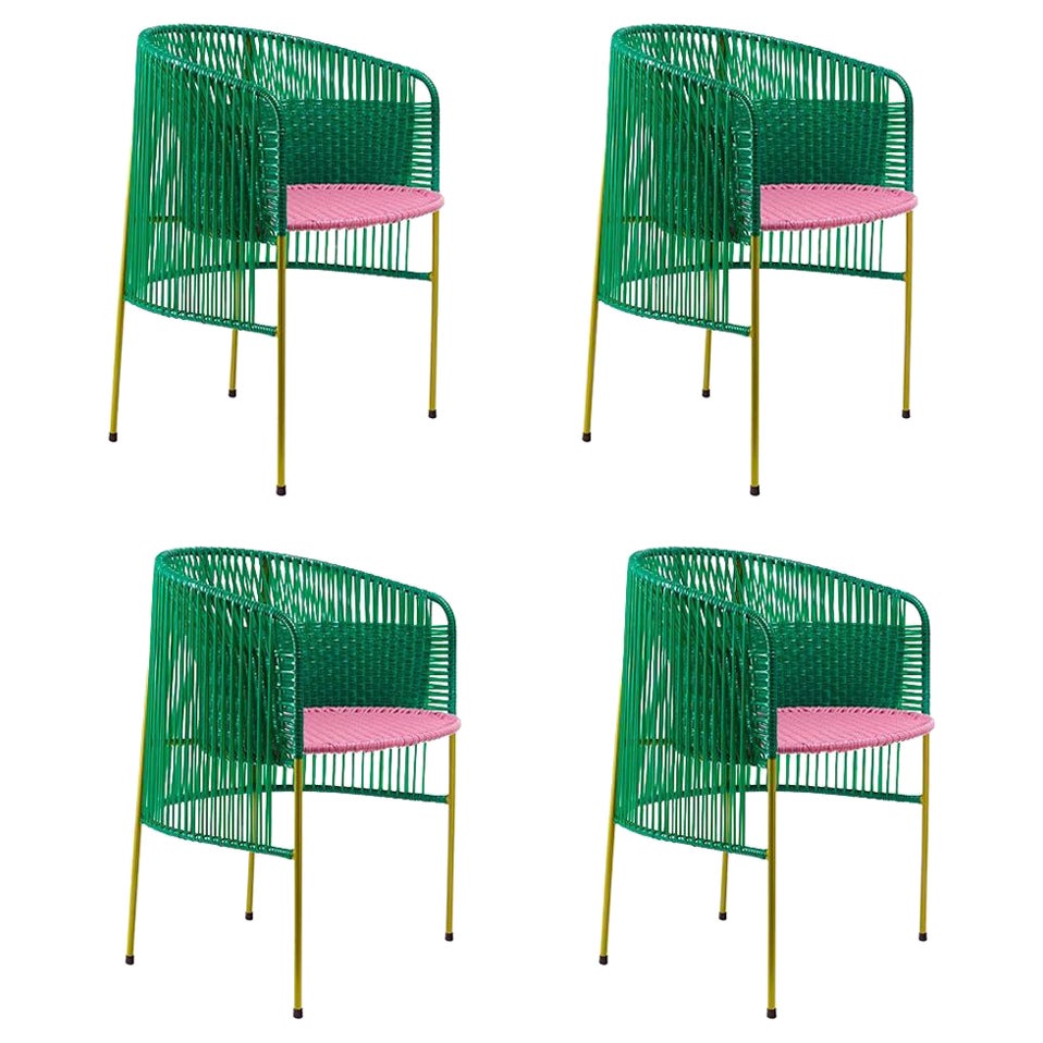 Set of 4 Green Caribe Dining Chair by Sebastian Herkner For Sale