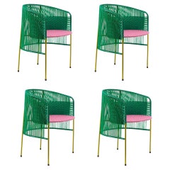 Set of 4 Green Caribe Dining Chair by Sebastian Herkner