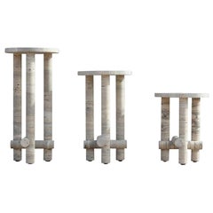 Ensemble of Travertine Side Tables by Clément Brazille