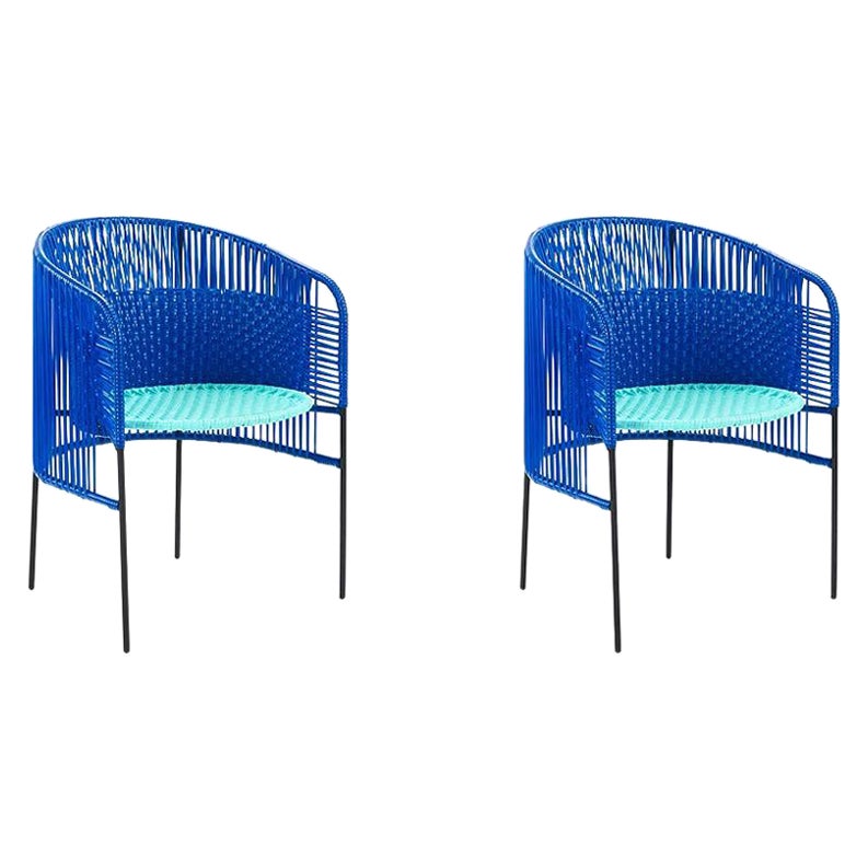 Set of 2 Blue Caribe Dining Chair by Sebastian Herkner