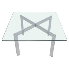 Used Mid-Century Italian Modern X Base Chrome and Glass Coffee Table Barcelona Style