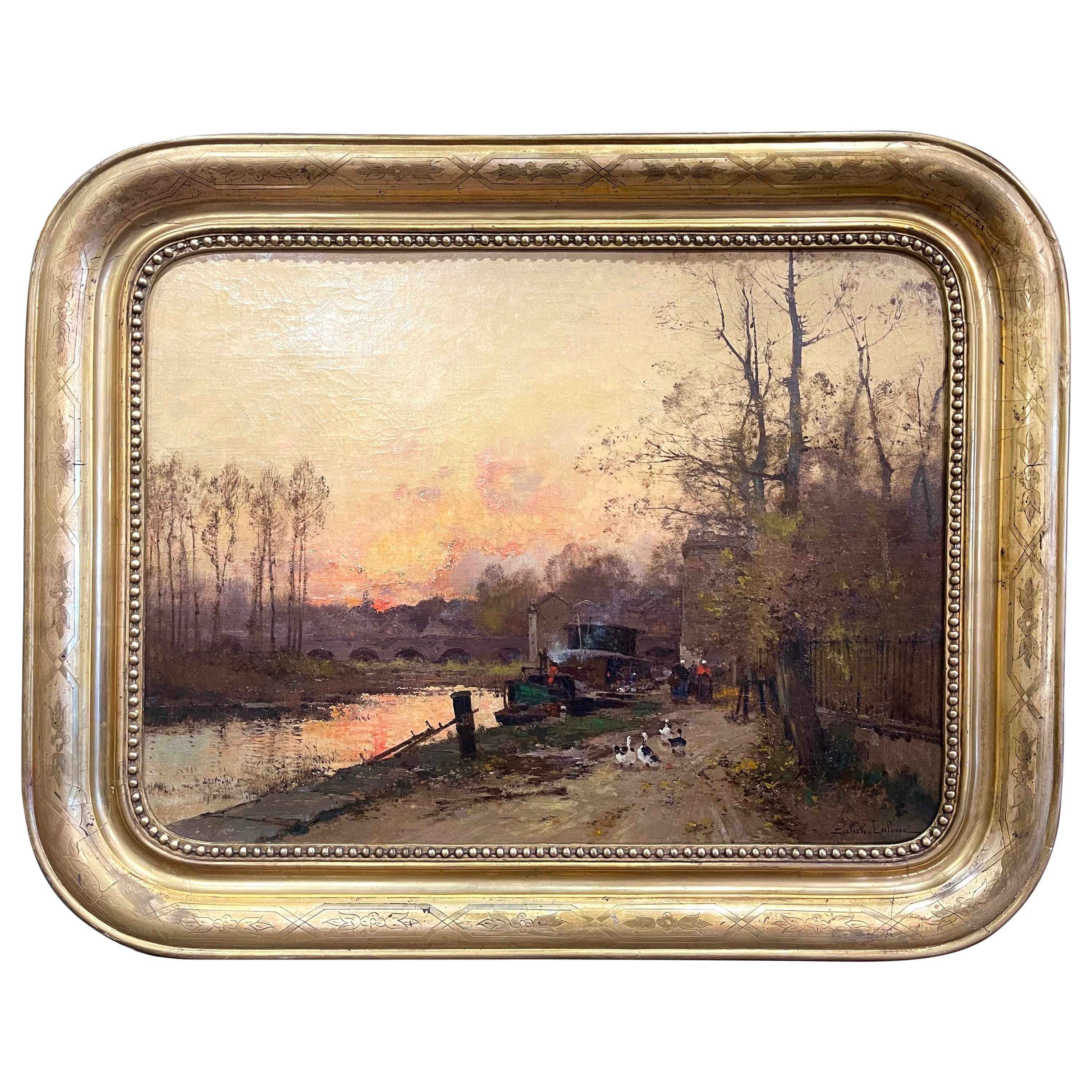 19th Century Framed Oil on Canvas Sunset Painting Signed E. Galien-Laloue
