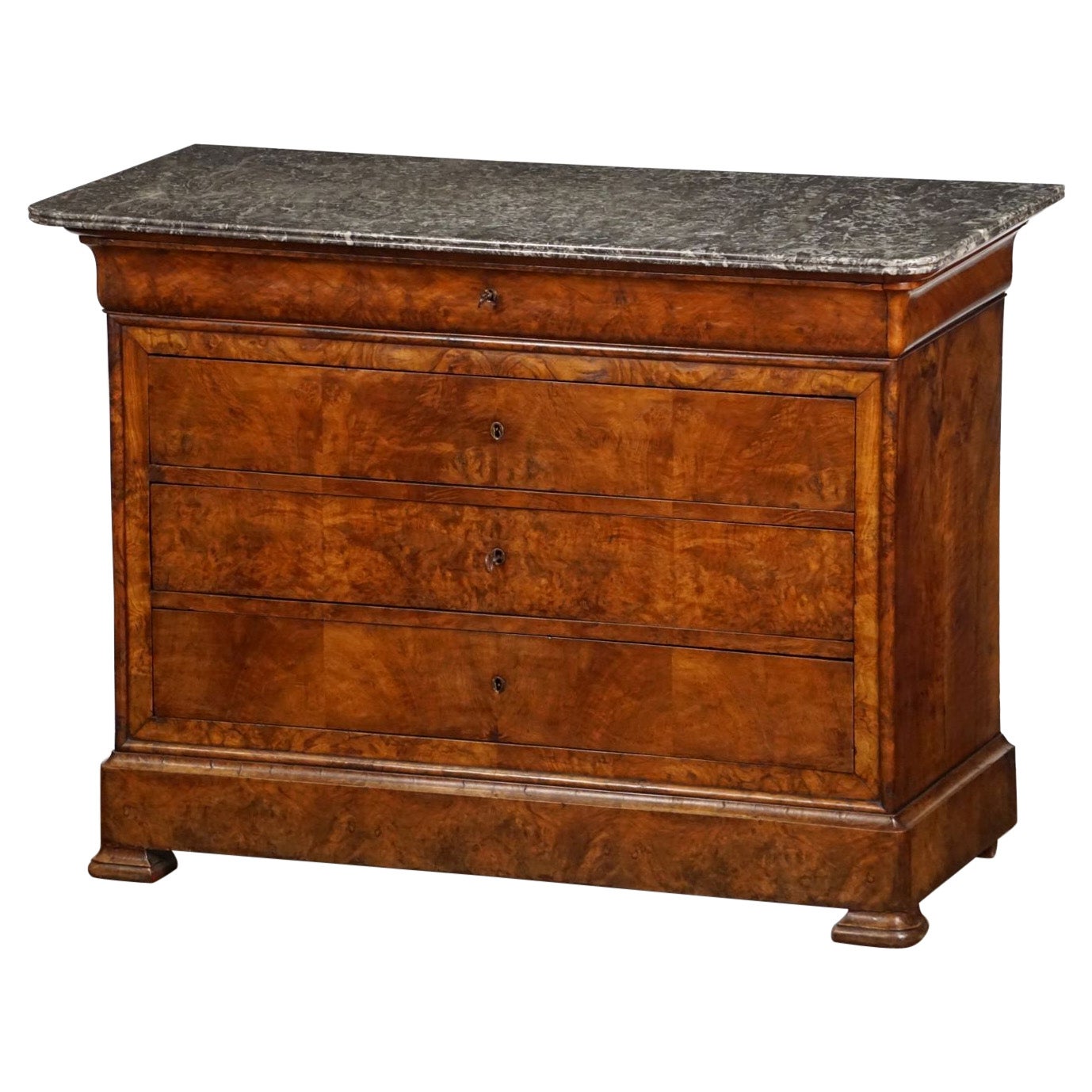 Louis Philippe Chest or Commode of Burr Walnut with Marble Top from France