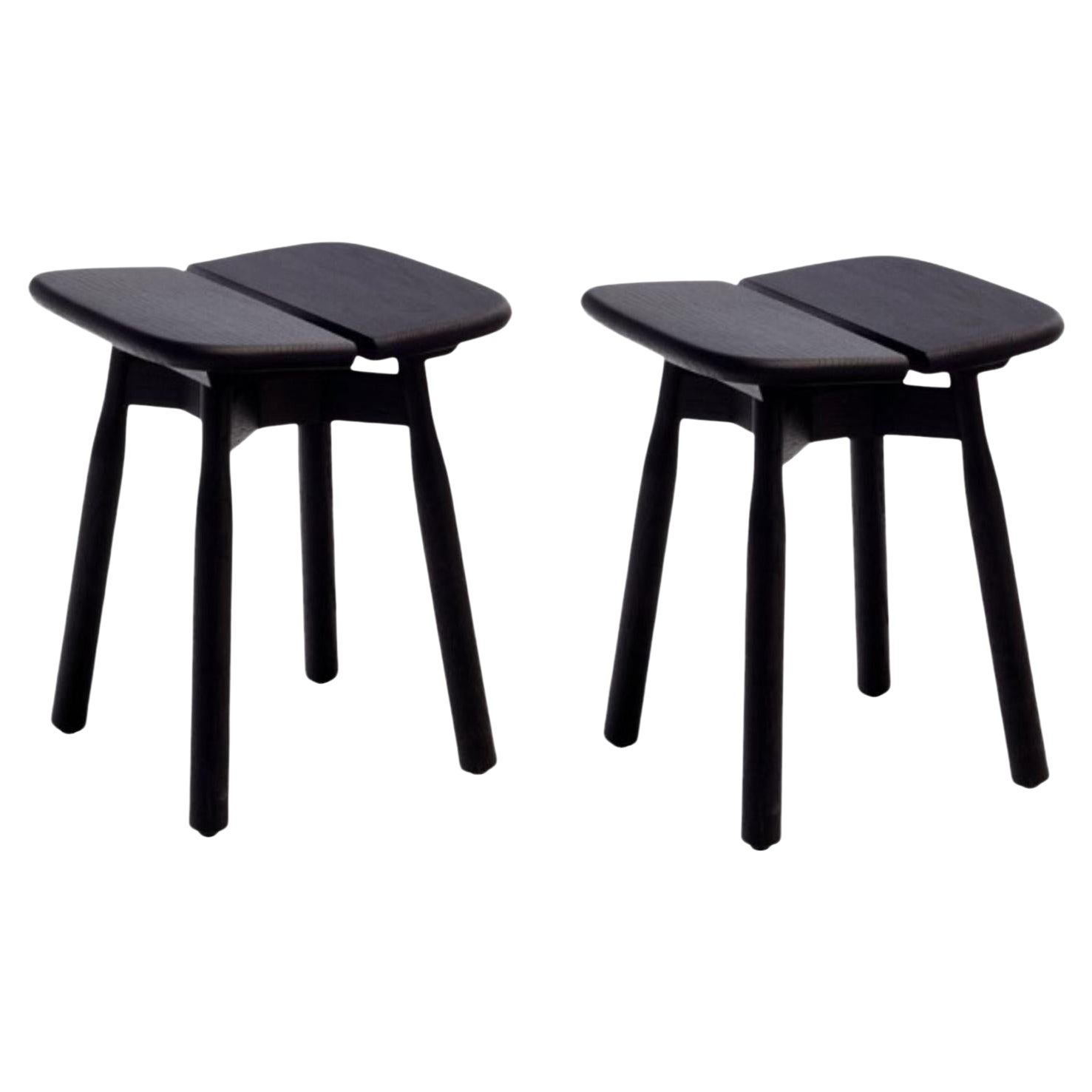 Set of 2 Black Stained Oak DOM Stools by Marcos Zanuso Jr For Sale